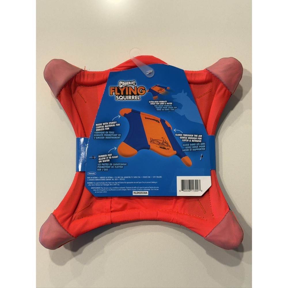 Chuckit! Flying Squirrel Medium Floating Canvas Dog Toy Orange Blue - Picture 11 of 16